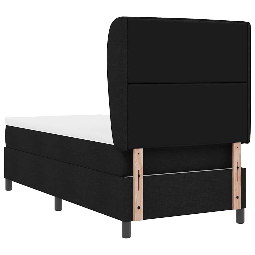 Boxrugós ágy matracmal fejtámlával Fekete 90 x 190 cm szövet