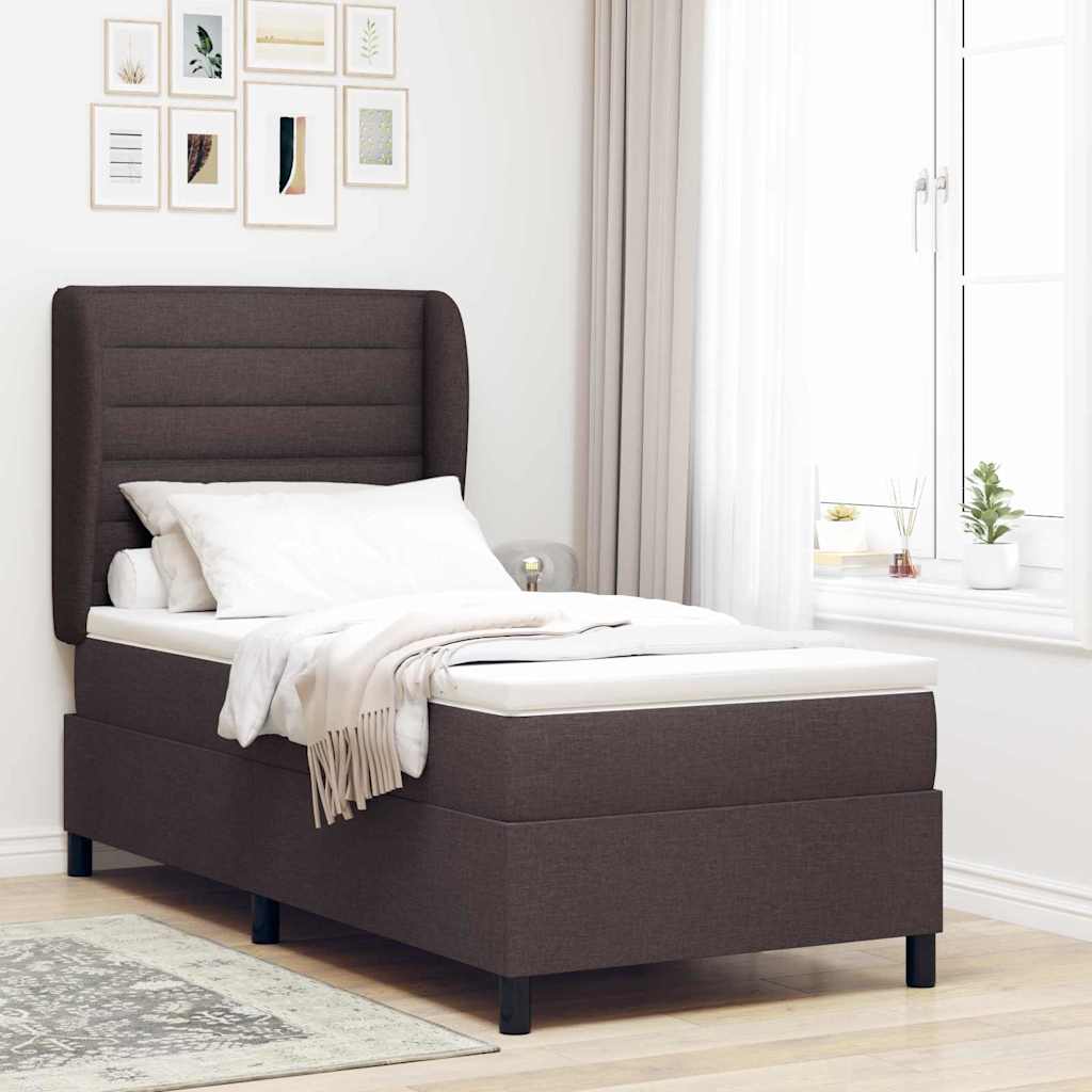 Boxrugós ágy matracmal sötétbarna 90 x 190 cm szövet