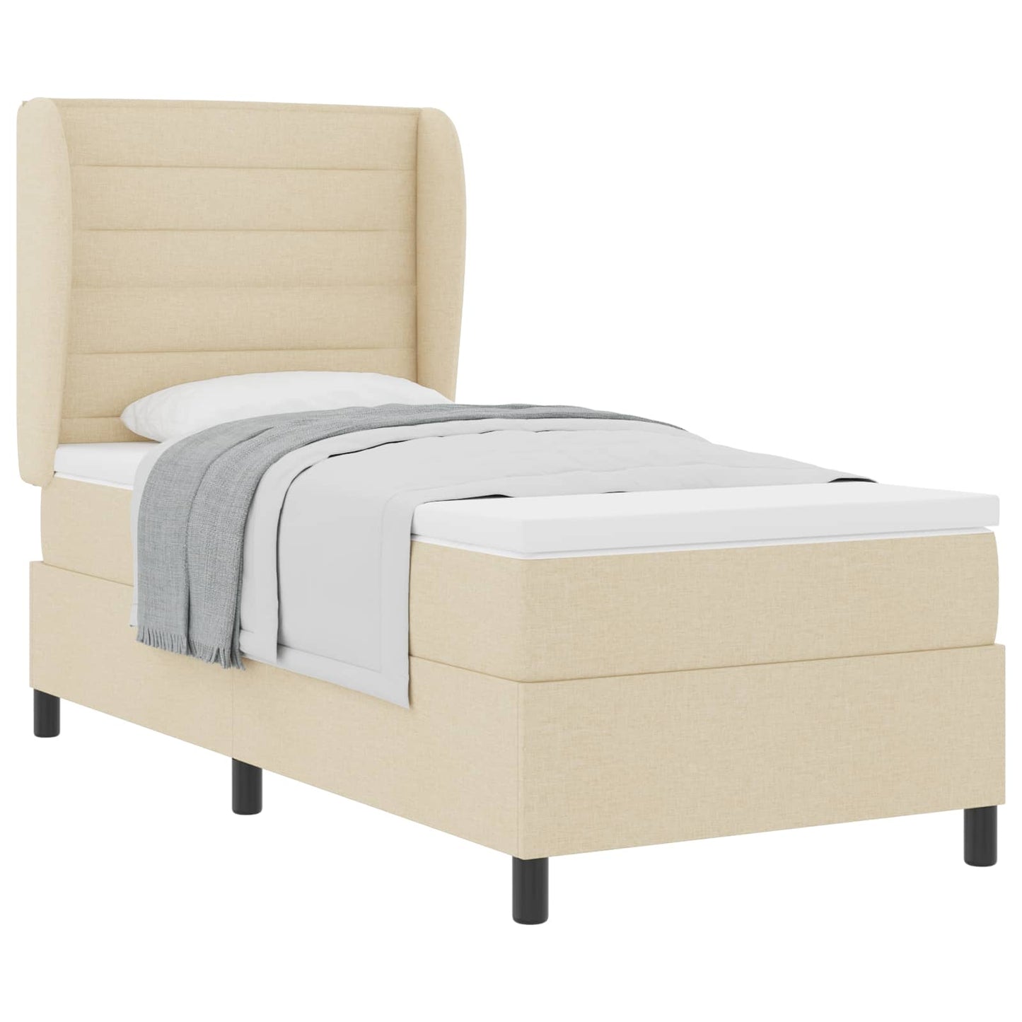 Boxrugós ágy matracmal fejtámlával Krém 90 x 190 cm szövet