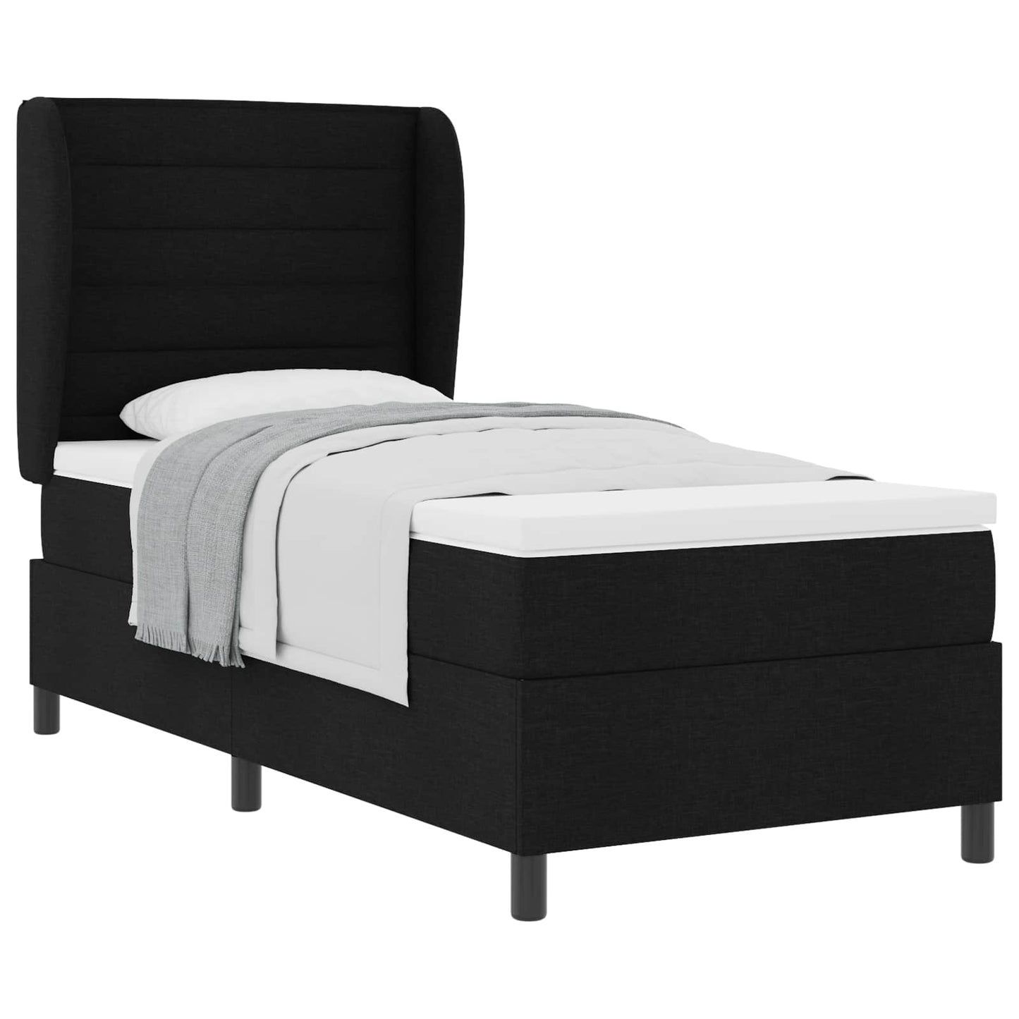 Boxrugós ágy matracmal fejtámlával Fekete 90 x 200 cm szövet