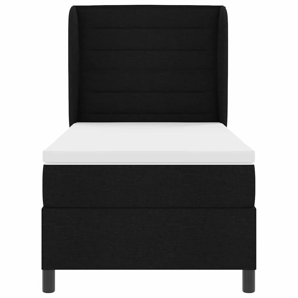 Boxrugós ágy matracmal fejtámlával Fekete 90 x 200 cm szövet