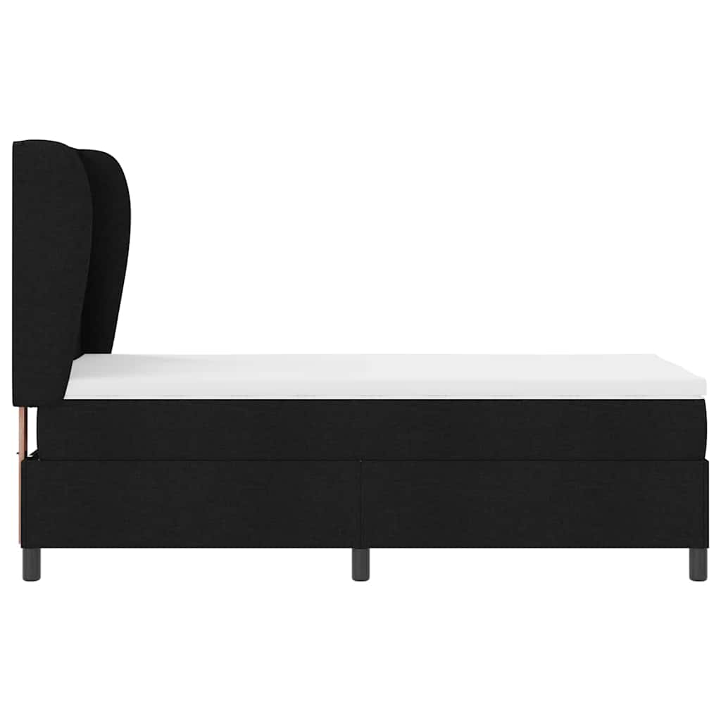 Boxrugós ágy matracmal fejtámlával Fekete 90 x 200 cm szövet