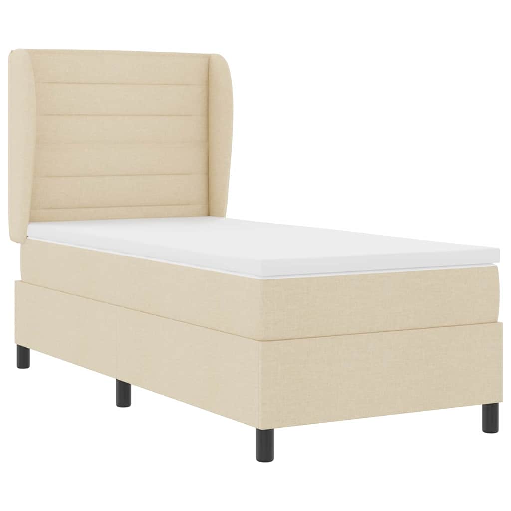 Boxrugós ágy matracmal fejtámlával Krém 90 x 200 cm szövet