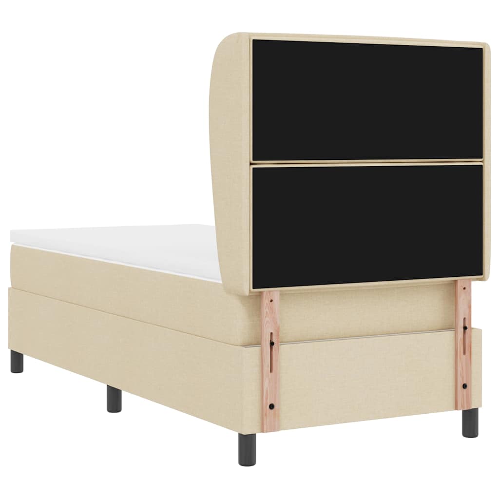 Boxrugós ágy matracmal fejtámlával Krém 90 x 200 cm szövet