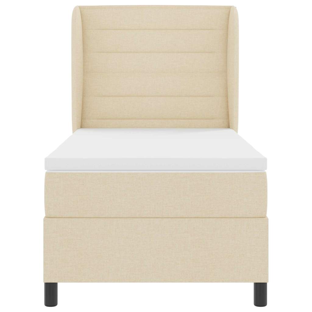 Boxrugós ágy matracmal fejtámlával Krém 90 x 200 cm szövet