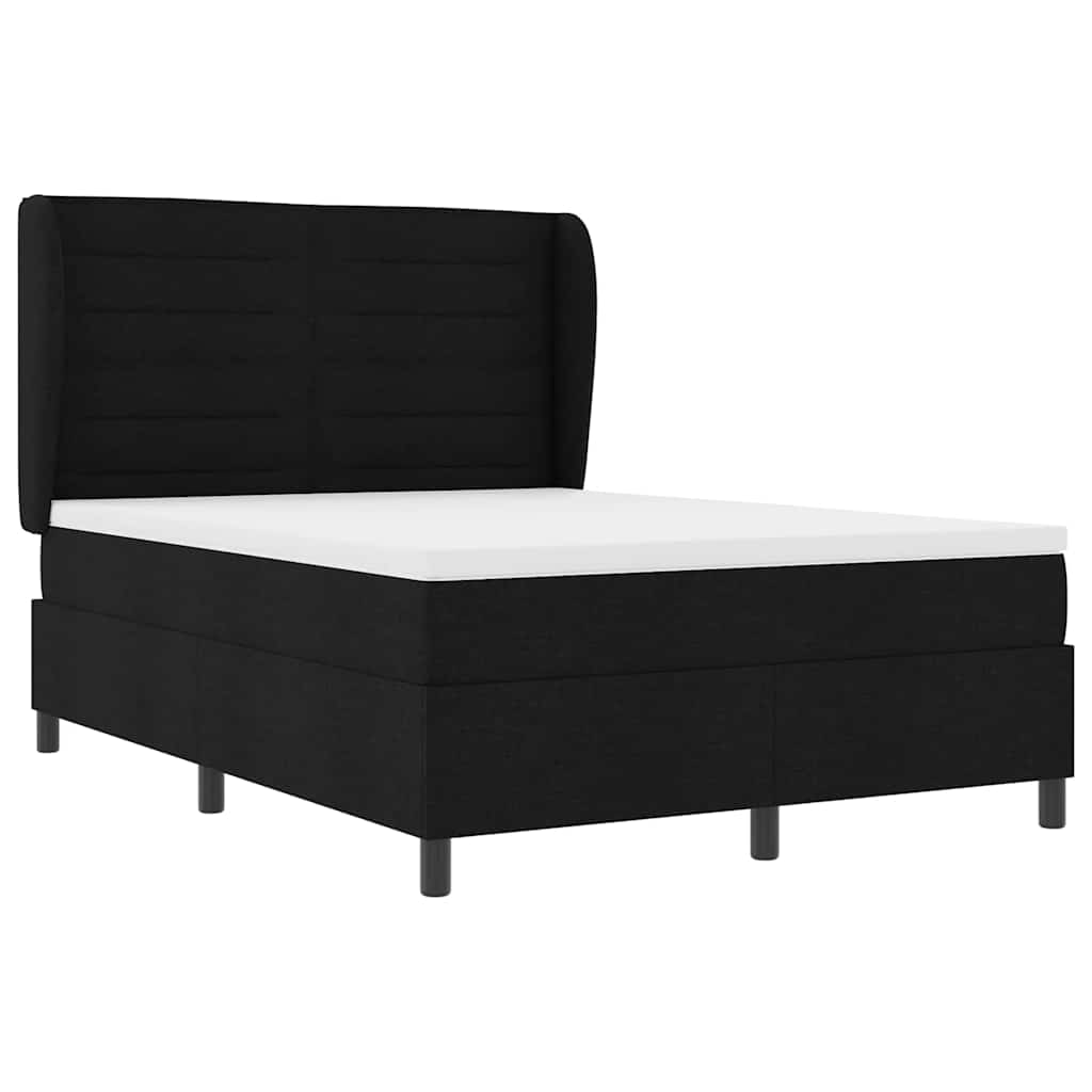 Boxrugós ágy matracmal fejtámlával Fekete 140 x 190 cm szövet