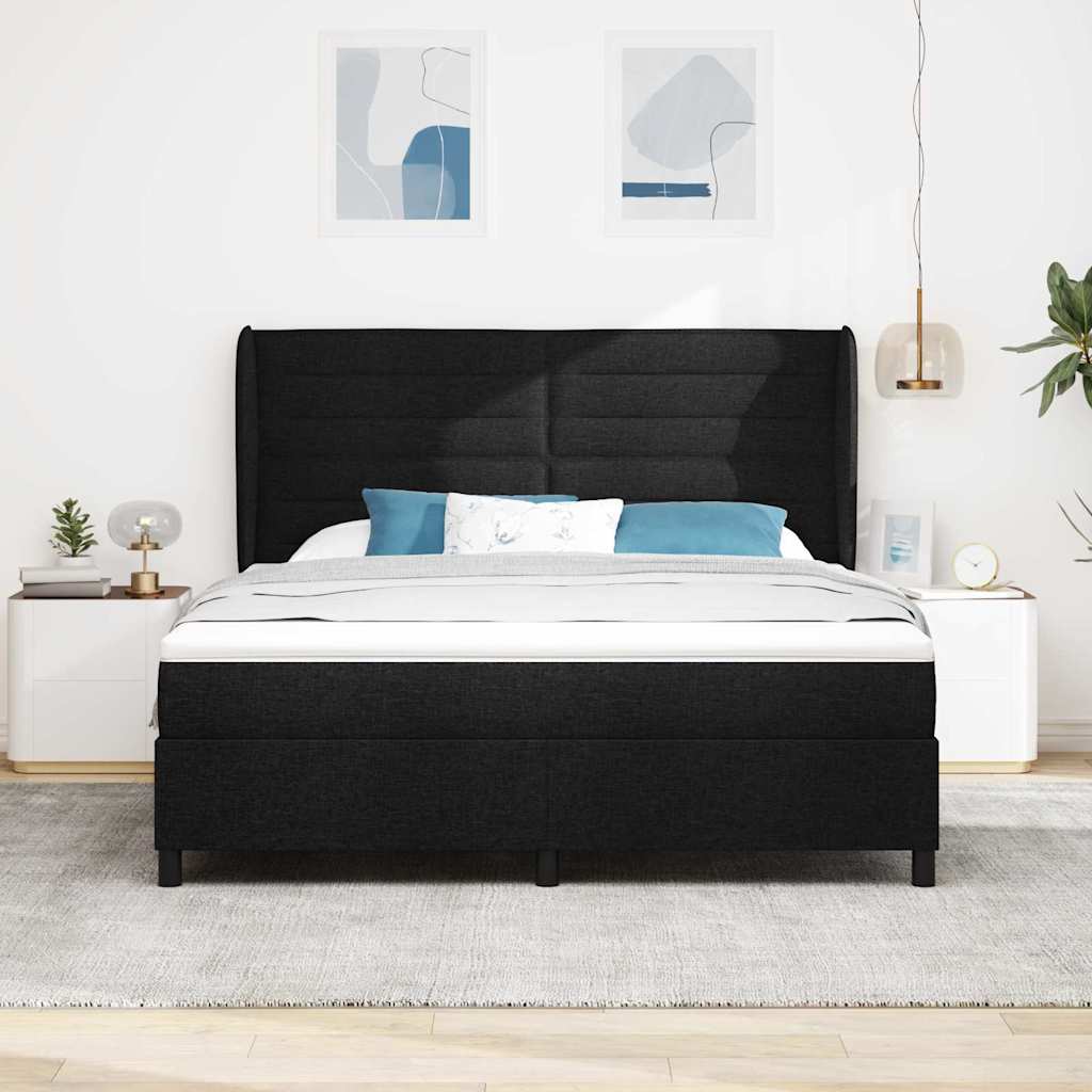 Boxrugós ágy matracmal fejtámlával Fekete 180 x 200 cm szövet