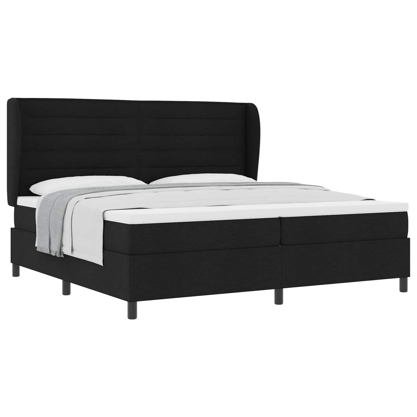 Boxrugós ágy matracmal fejtámlával Fekete 200 x 200 cm szövet