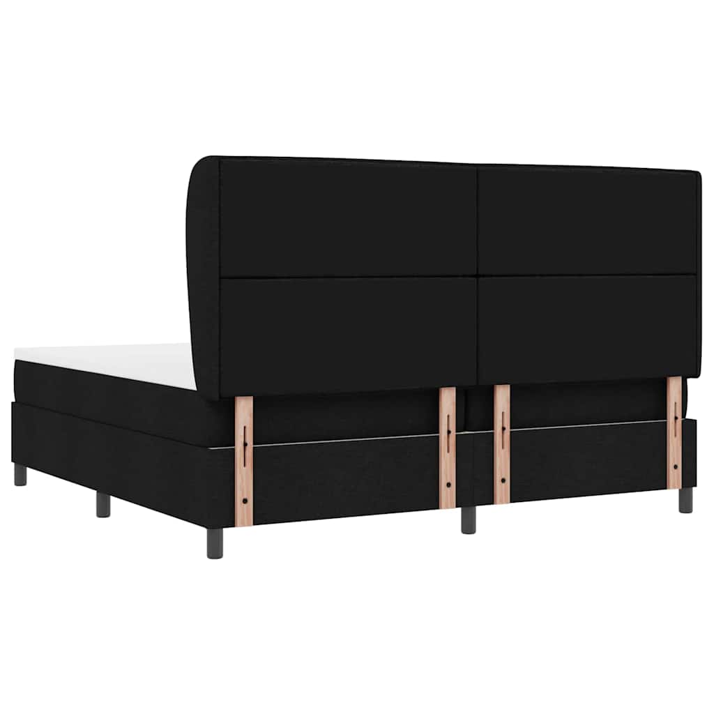 Boxrugós ágy matracmal fejtámlával Fekete 200 x 200 cm szövet