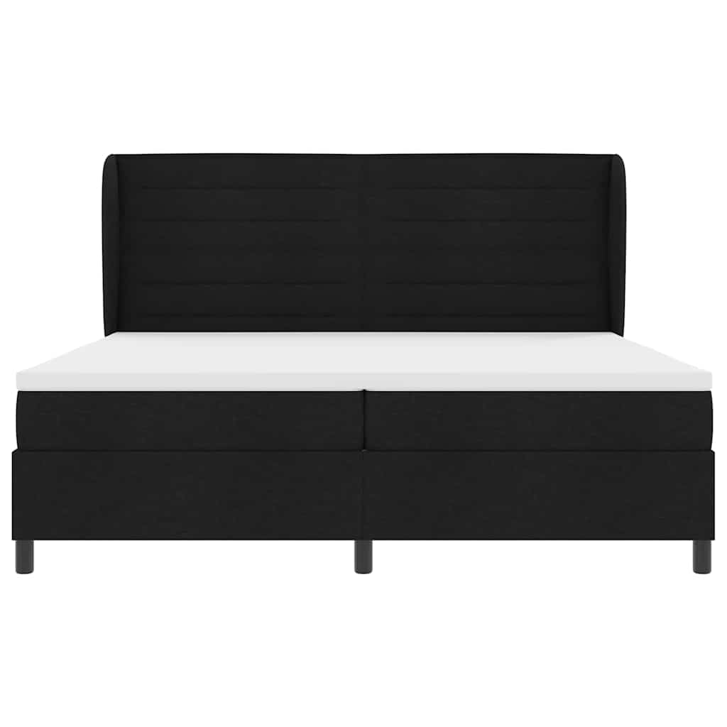 Boxrugós ágy matracmal fejtámlával Fekete 200 x 200 cm szövet