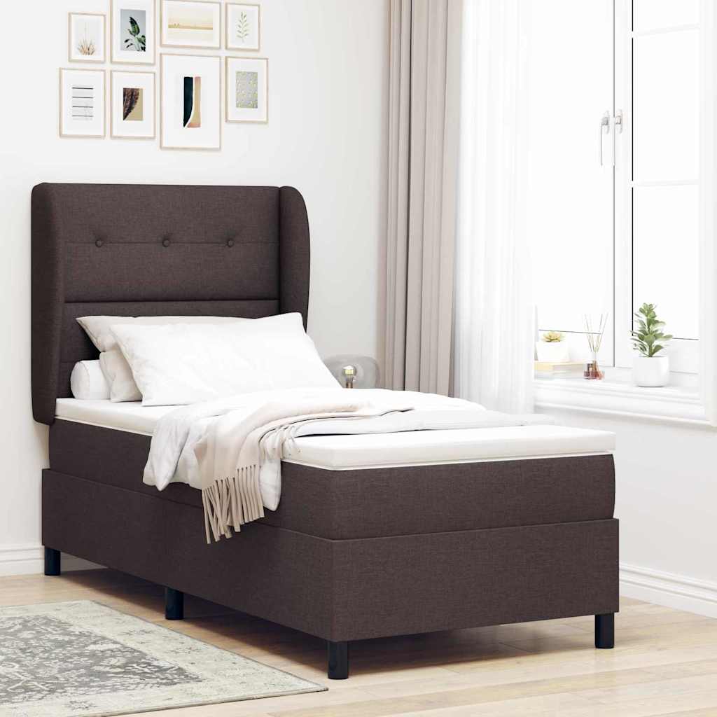 Boxrugós ágy fejtámlával sötétbarna 80 x 200 cm szövet