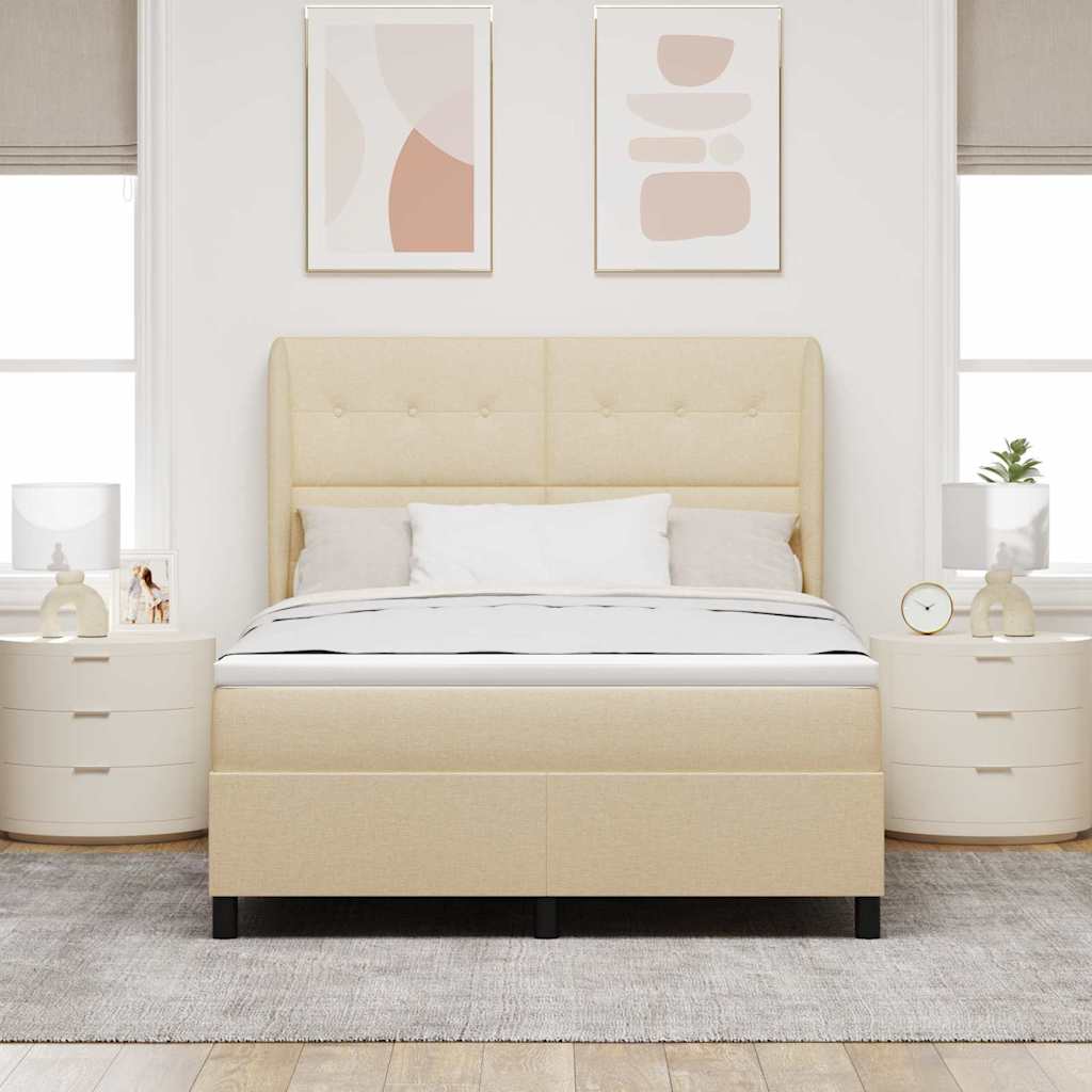 Boxrugós ágy fejtámlával Krém 160 x 200 cm szövet