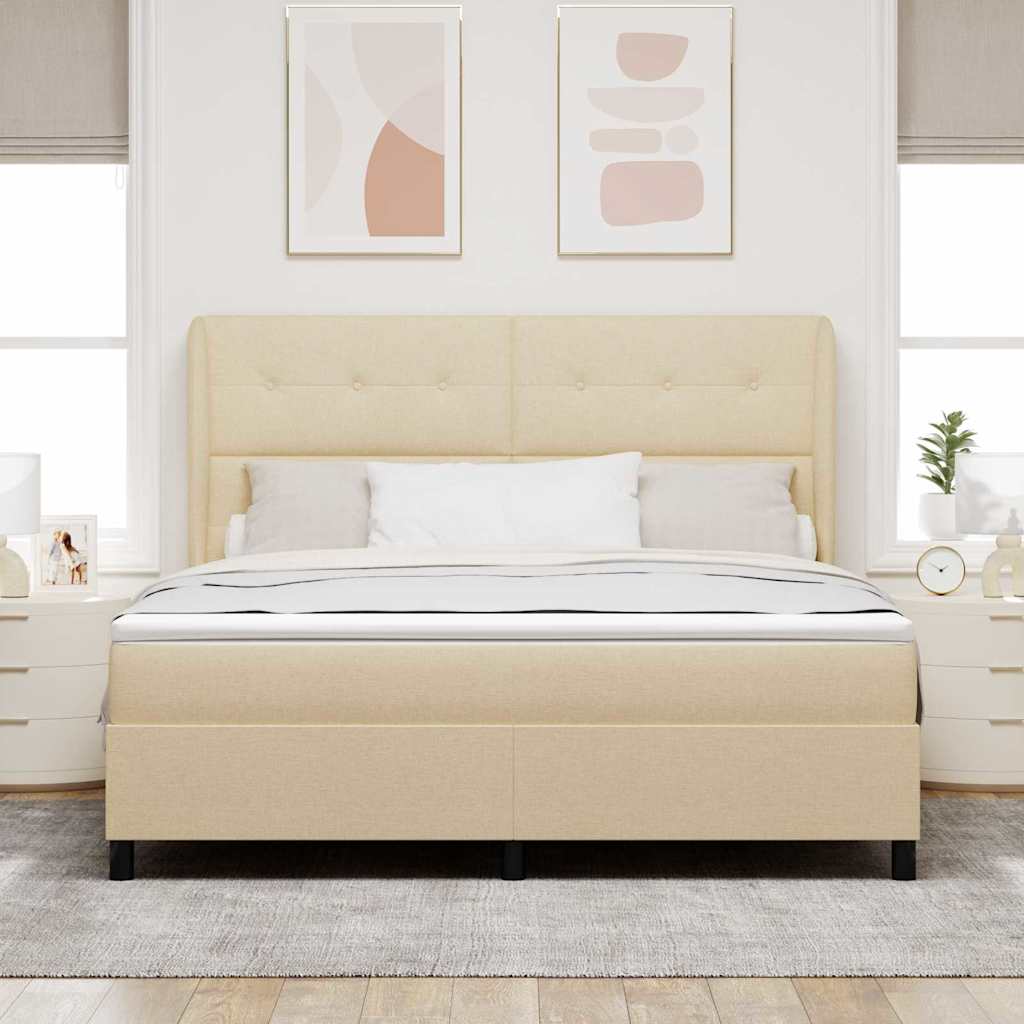 Boxrugós ágy fejtámlával Krém 180 x 200 cm szövet