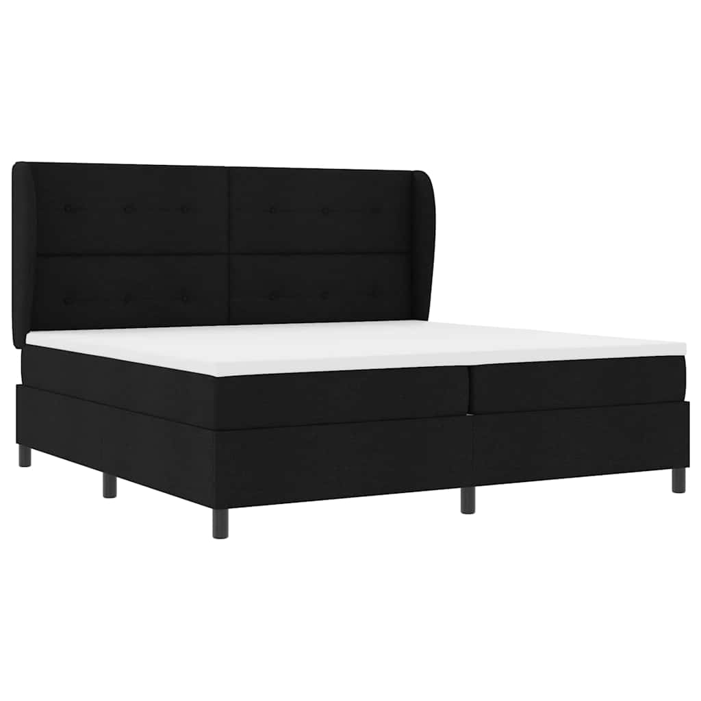 Boxrugós ágy fejtámlával Fekete 200 x 200 cm szövet