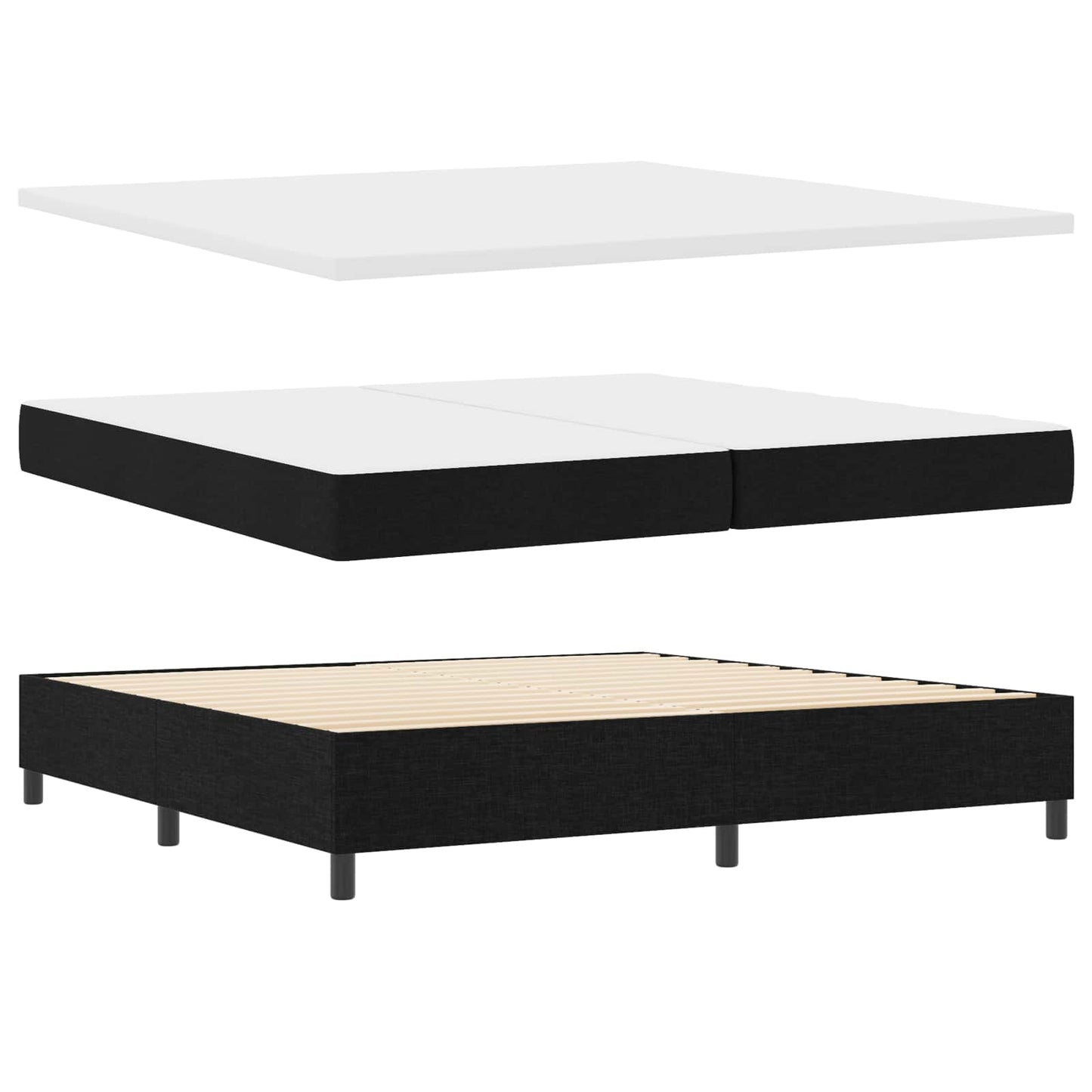 Boxrugós ágy fejtámlával Fekete 200 x 200 cm szövet