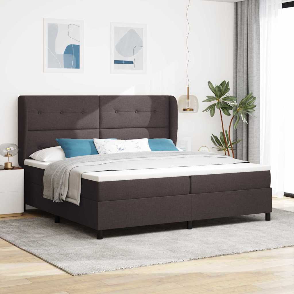 Boxrugós ágy fejtámlával sötétbarna 200 x 200 cm szövet