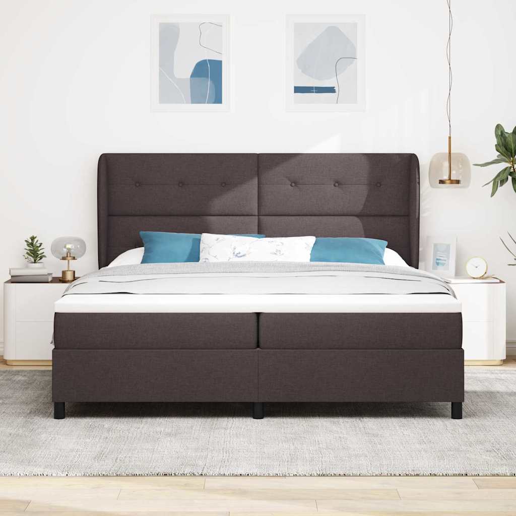 Boxrugós ágy fejtámlával sötétbarna 200 x 200 cm szövet