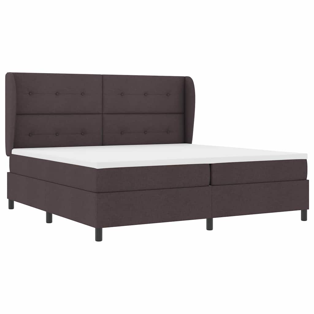 Boxrugós ágy fejtámlával sötétbarna 200 x 200 cm szövet