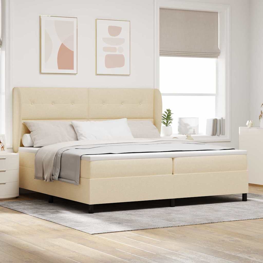Boxrugós ágy fejtámlával Krém 200 x 200 cm szövet