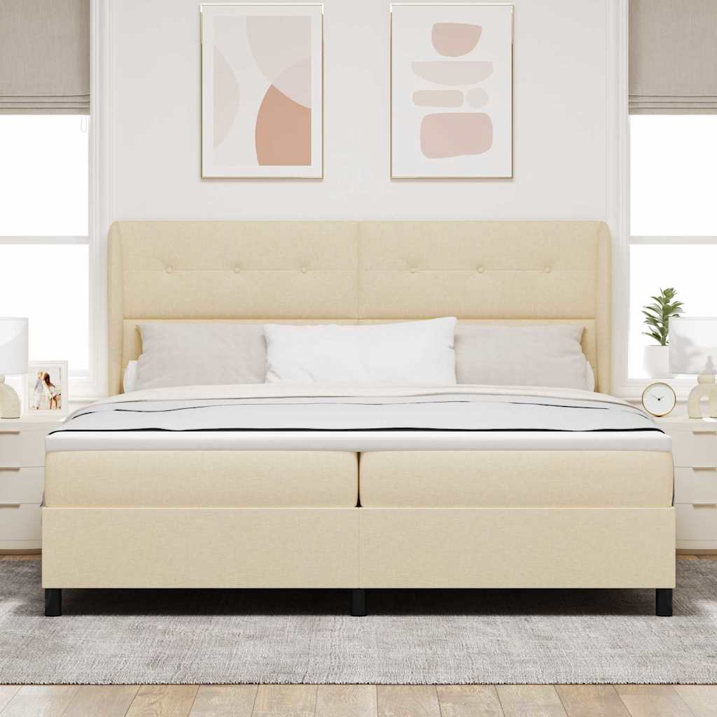Boxrugós ágy fejtámlával Krém 200 x 200 cm szövet