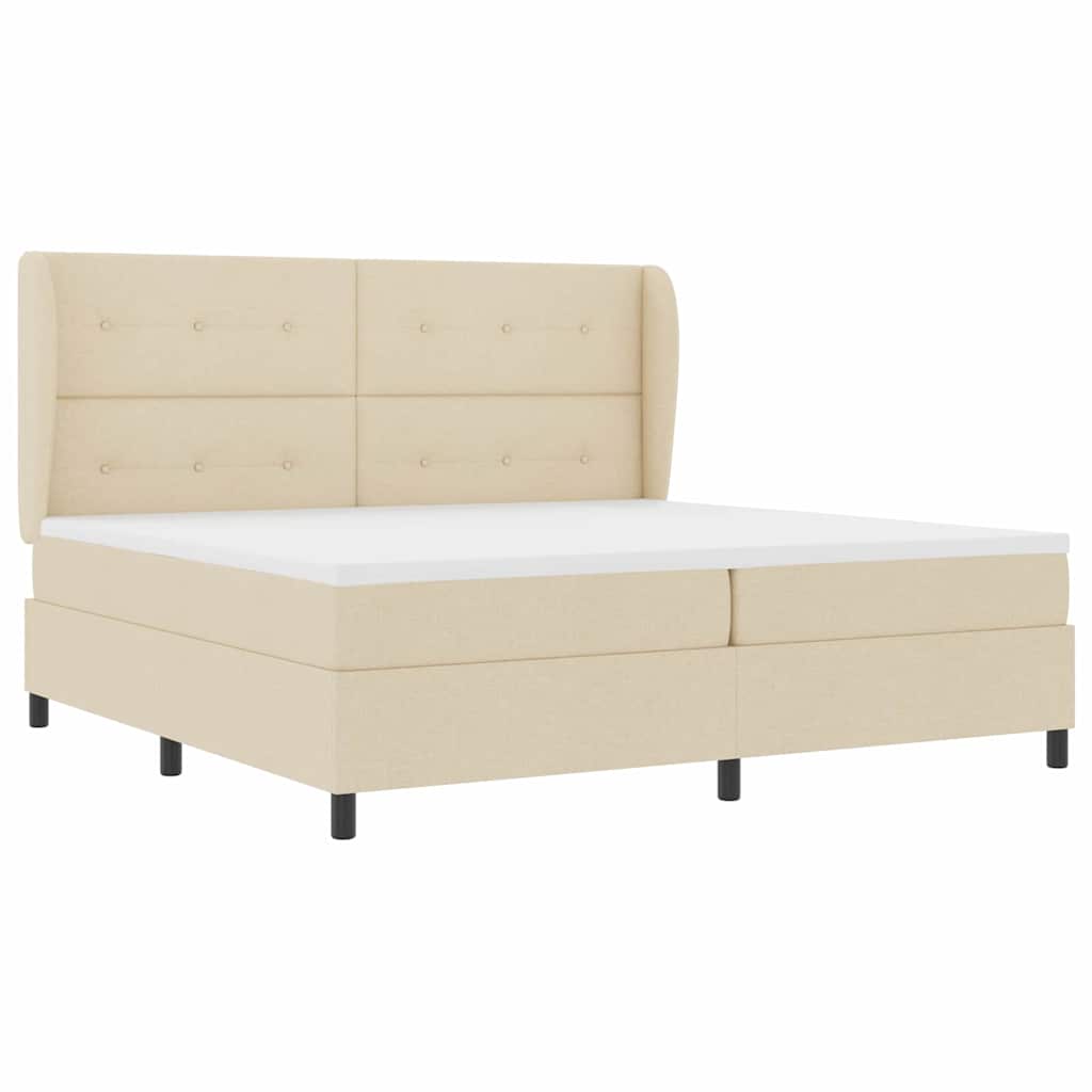 Boxrugós ágy fejtámlával Krém 200 x 200 cm szövet