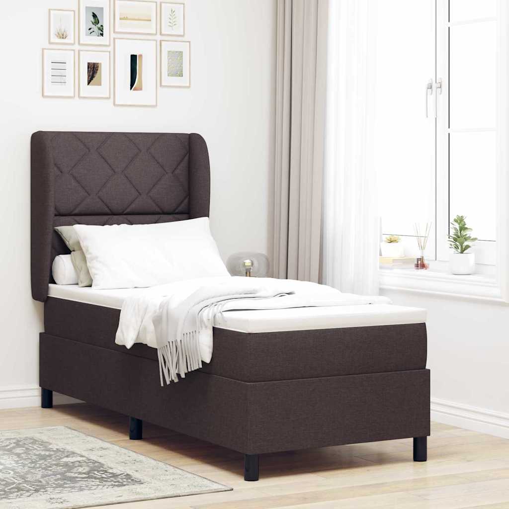 Boxrugós ágy fejtámlával sötétbarna 80 x 200 cm szövet