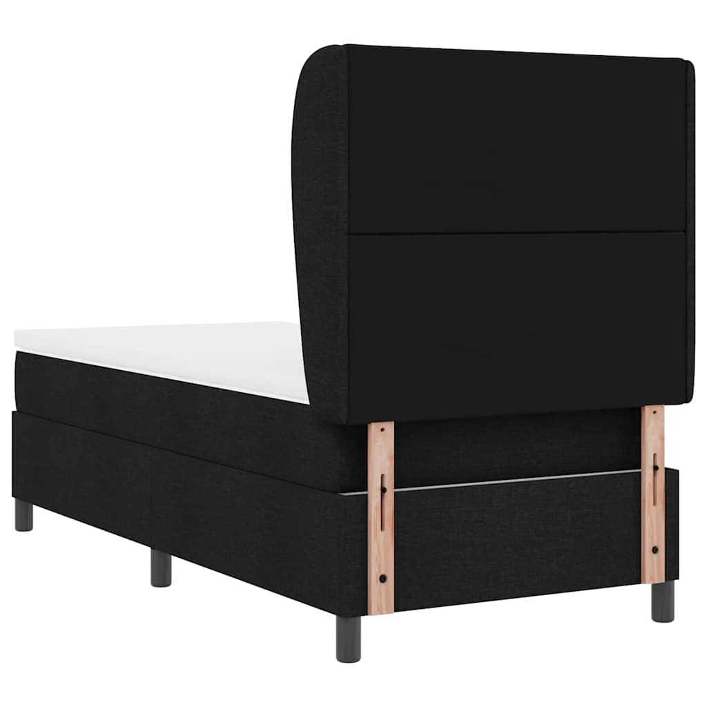 Boxrugós ágy fejtámlával Fekete 90 x 190 cm szövet