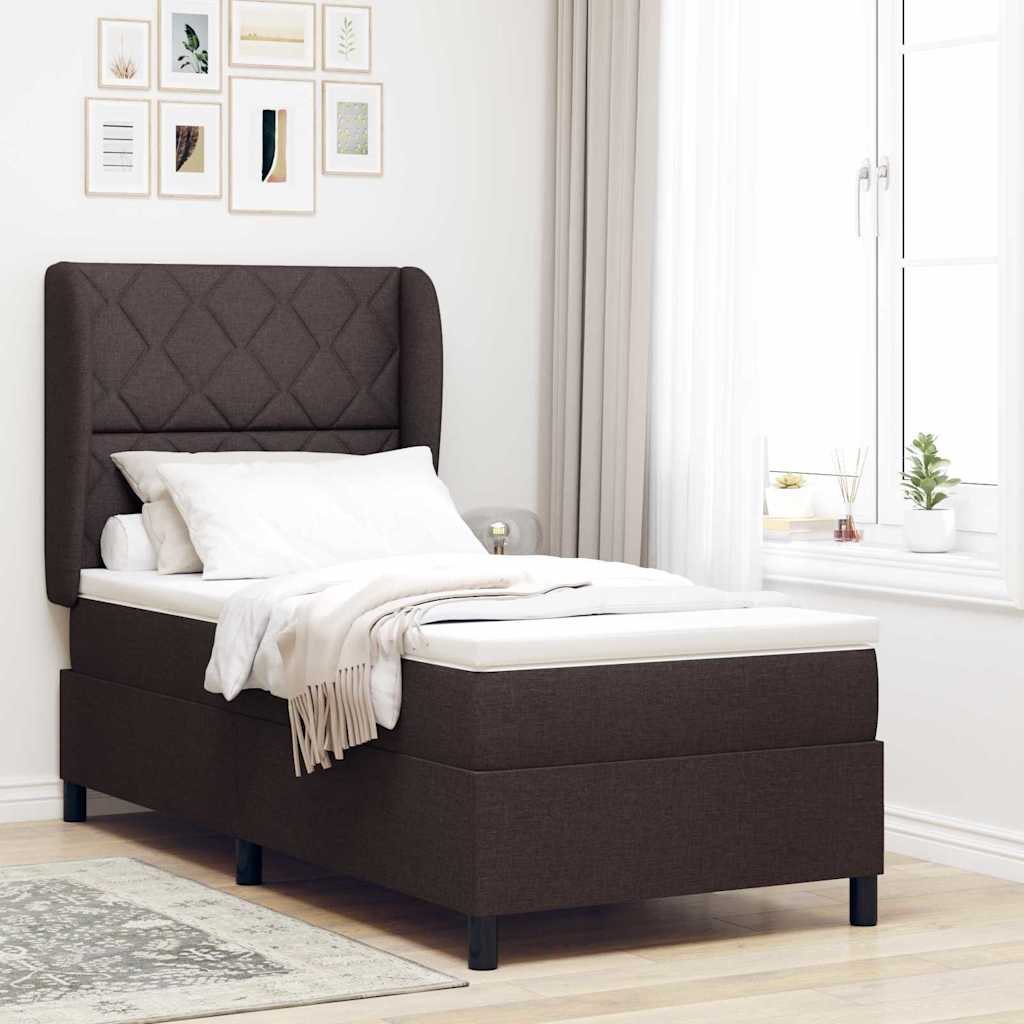 Boxrugós ágy fejtámlával sötétbarna 90 x 190 cm szövet