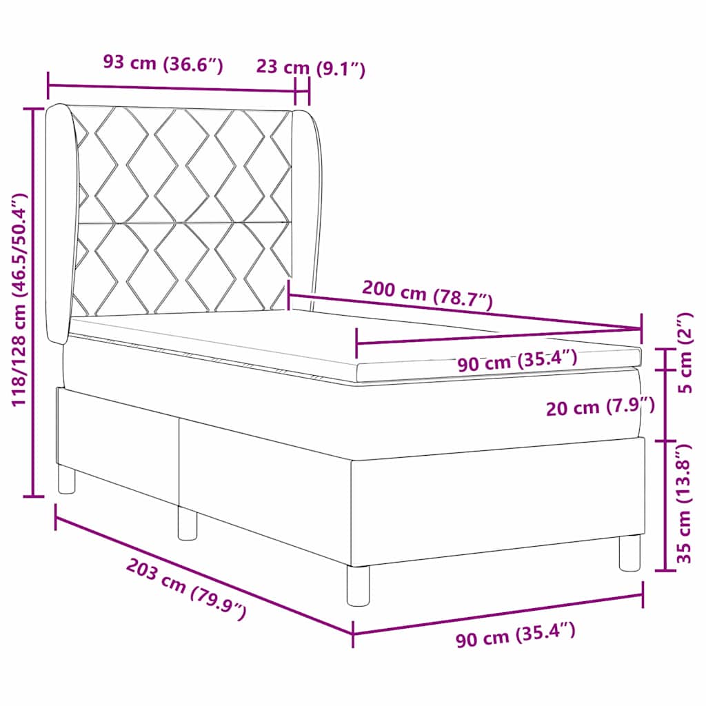 Boxrugós ágy fejtámlával Kék 90 x 200 cm szövet