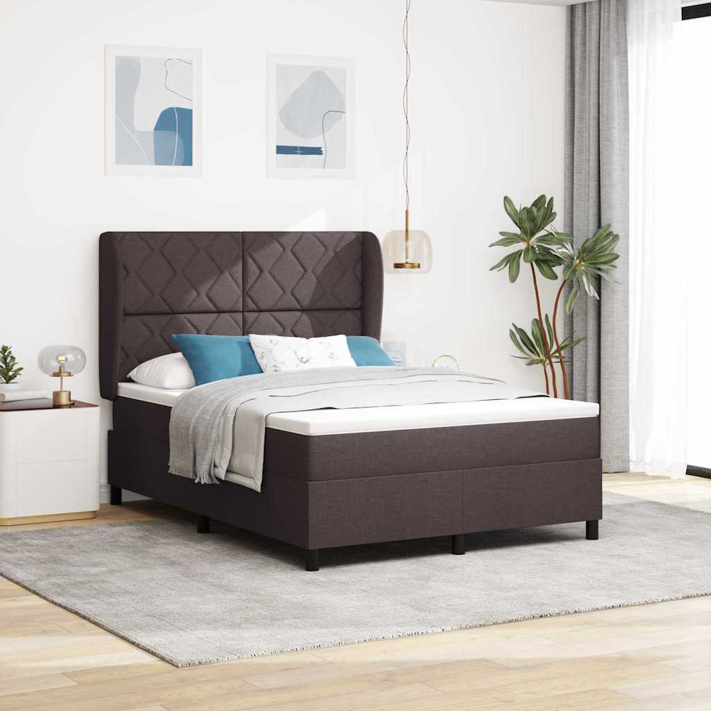 Boxrugós ágy fejtámlával sötétbarna 140 x 190 cm szövet