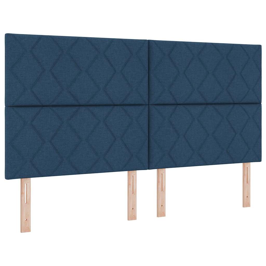Boxrugós ágy fejtámlával Kék 180 x 200 cm szövet