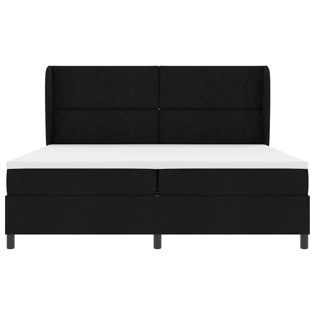 Boxrugós ágy fejtámlával Fekete 200 x 200 cm szövet