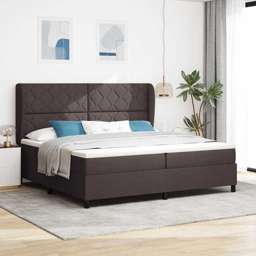 Boxrugós ágy fejtámlával sötétbarna 200 x 200 cm szövet