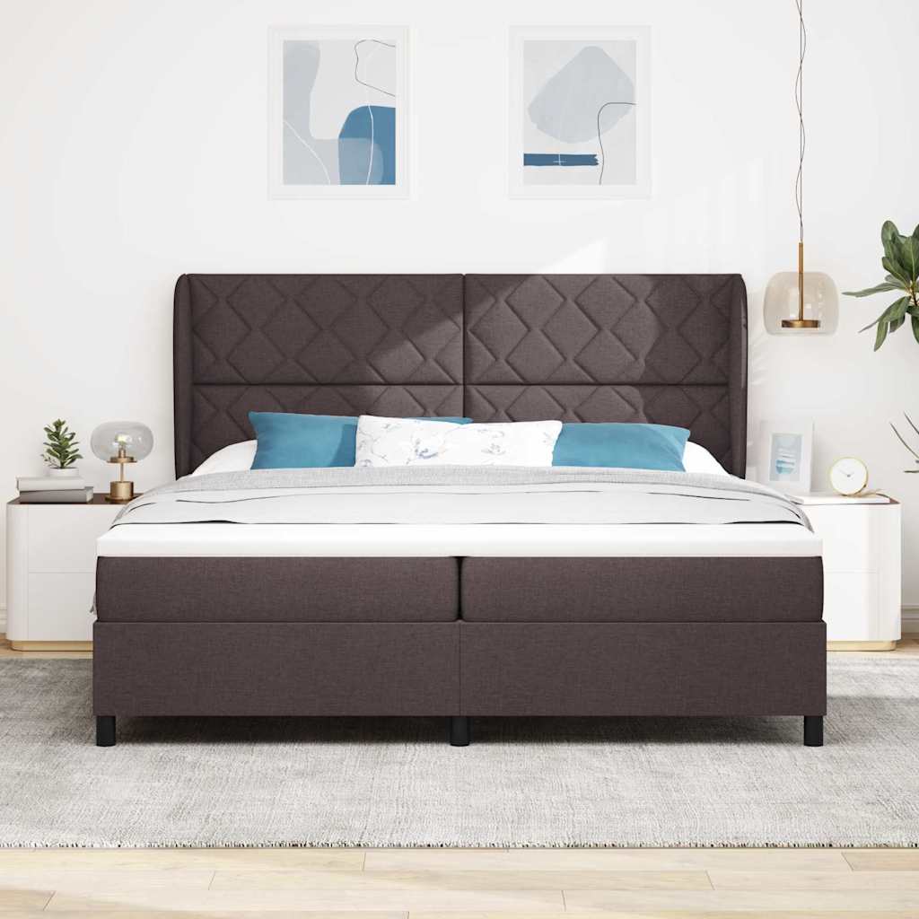 Boxrugós ágy fejtámlával sötétbarna 200 x 200 cm szövet