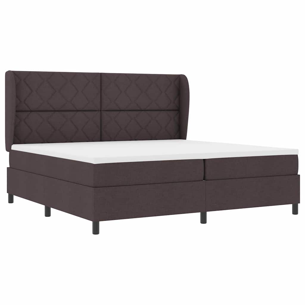 Boxrugós ágy fejtámlával sötétbarna 200 x 200 cm szövet