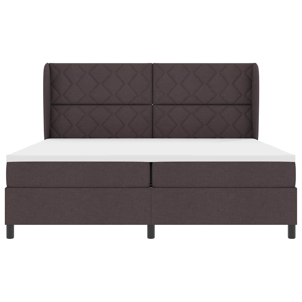 Boxrugós ágy fejtámlával sötétbarna 200 x 200 cm szövet