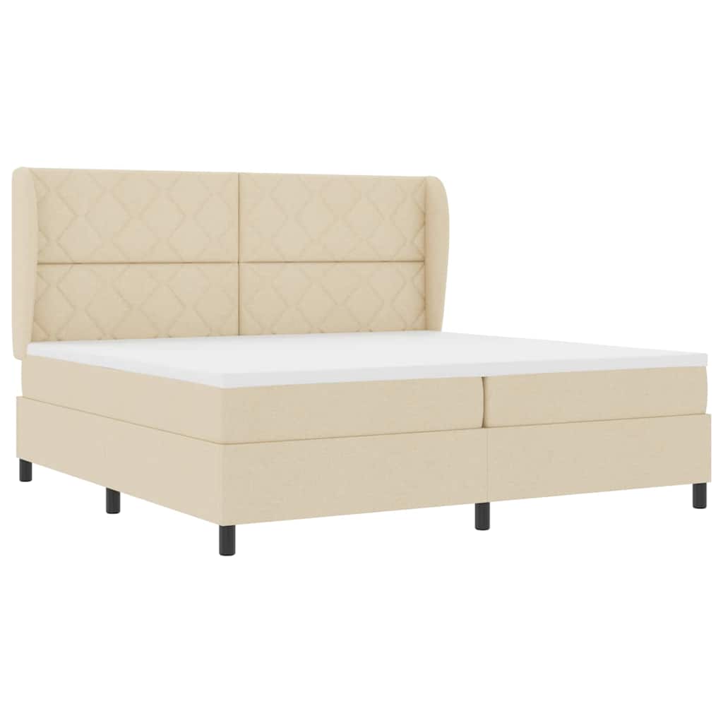Boxrugós ágy matracmal fejtámlával Krém 200 x 200 cm szövet