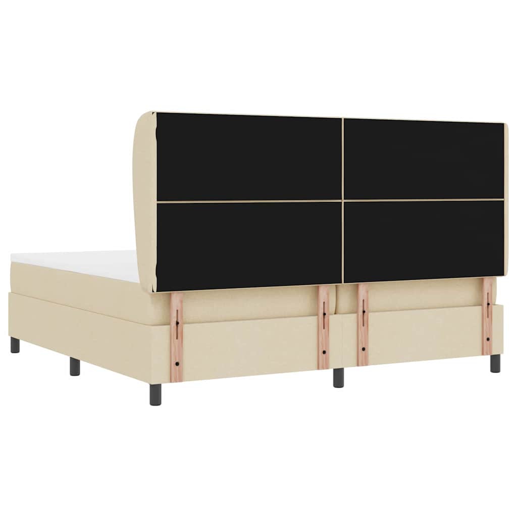 Boxrugós ágy matracmal fejtámlával Krém 200 x 200 cm szövet