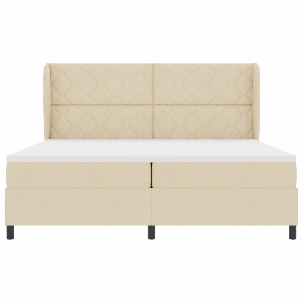 Boxrugós ágy matracmal fejtámlával Krém 200 x 200 cm szövet