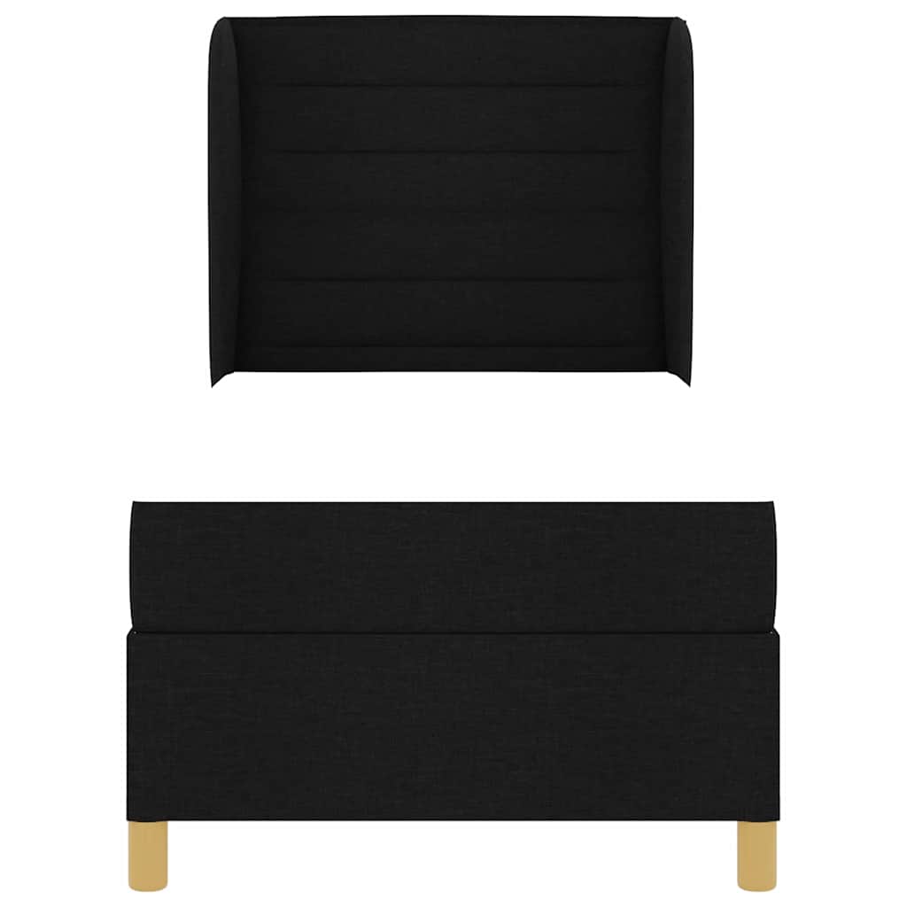 Boxrugós ágy matracmal fejtámlával Fekete 200 x 90 cm szövet