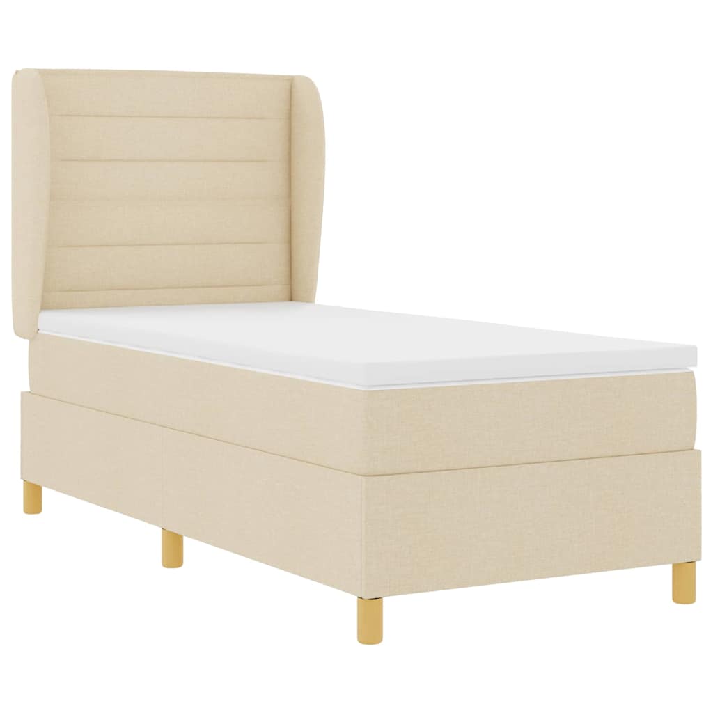 Boxrugós ágy matracmal fejtámlával Krém 200 x 90 cm szövet
