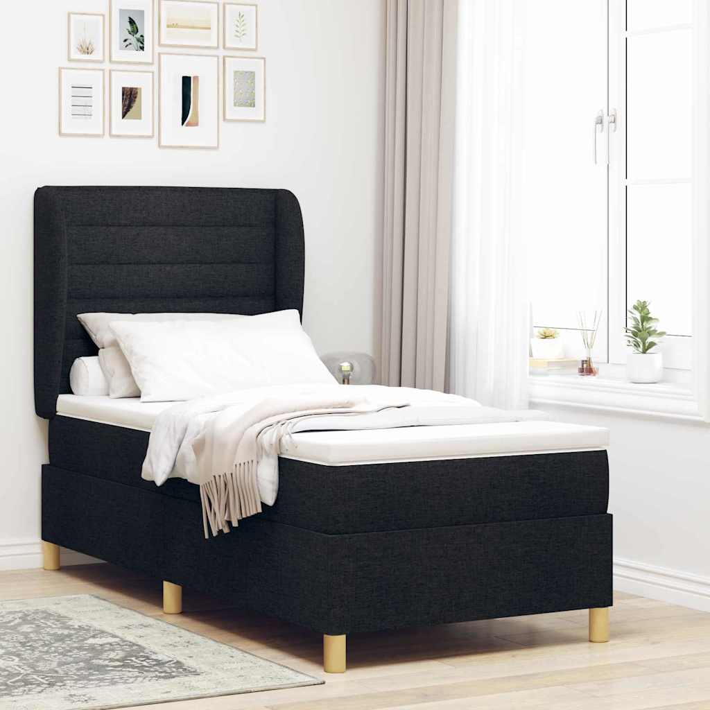 Boxrugós ágy matracmal fejtámlával Fekete 200 x 100 cm szövet