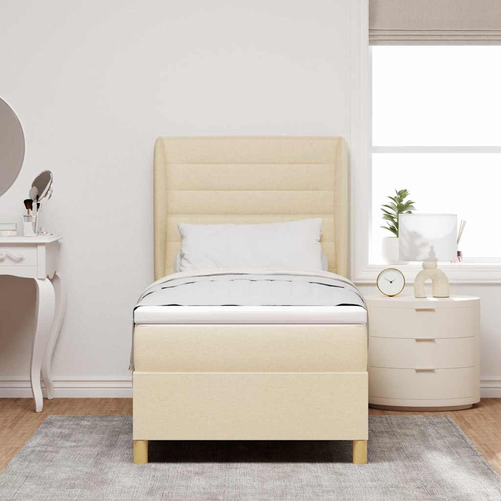 Boxrugós ágy matracmal fejtámlával Krém 200 x 100 cm szövet