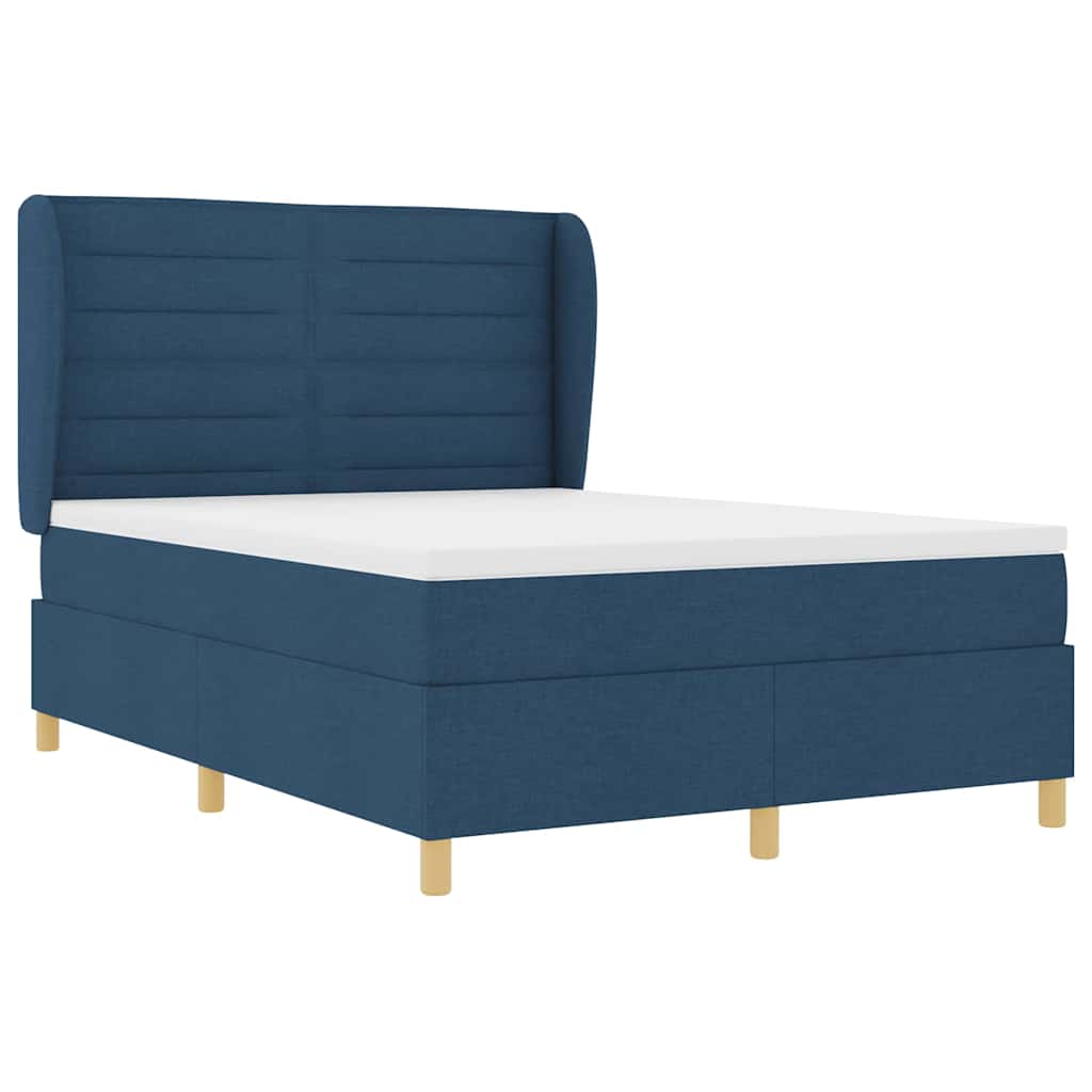Boxrugós ágy matracmal fejtámlával Kék 200 x 140 cm szövet