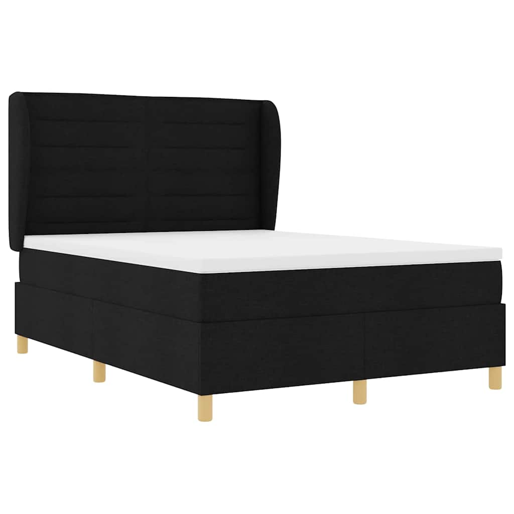 Boxrugós ágy matracmal fejtámlával Fekete 200 x 160 cm szövet