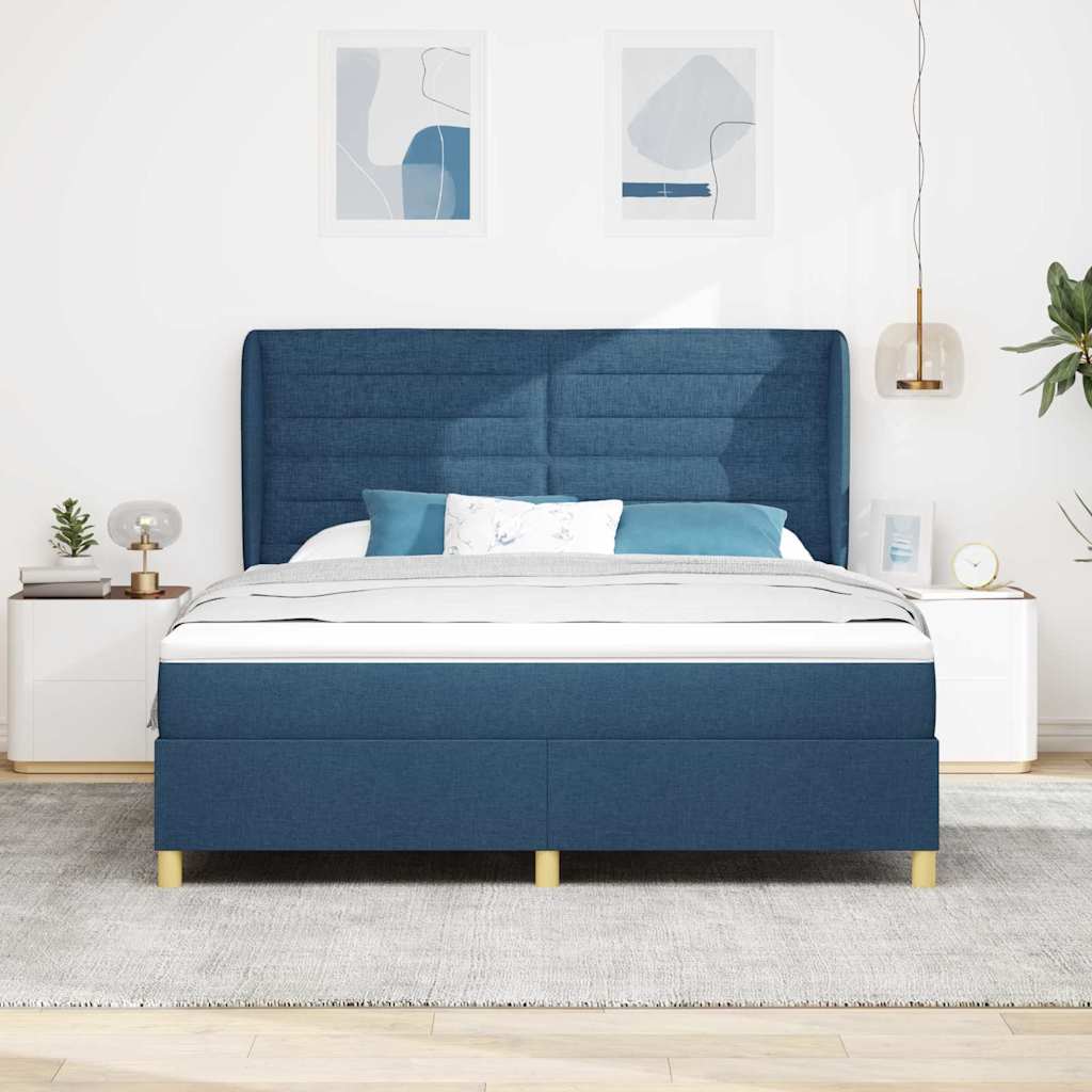 Boxrugós ágy matracmal fejtámlával Kék 200 x 180 cm szövet
