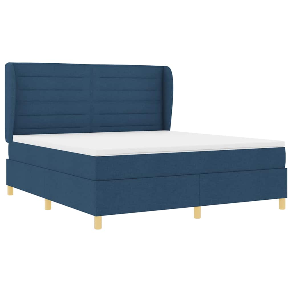 Boxrugós ágy matracmal fejtámlával Kék 200 x 180 cm szövet