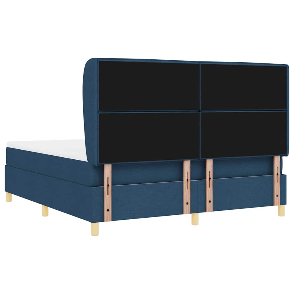 Boxrugós ágy matracmal fejtámlával Kék 200 x 180 cm szövet