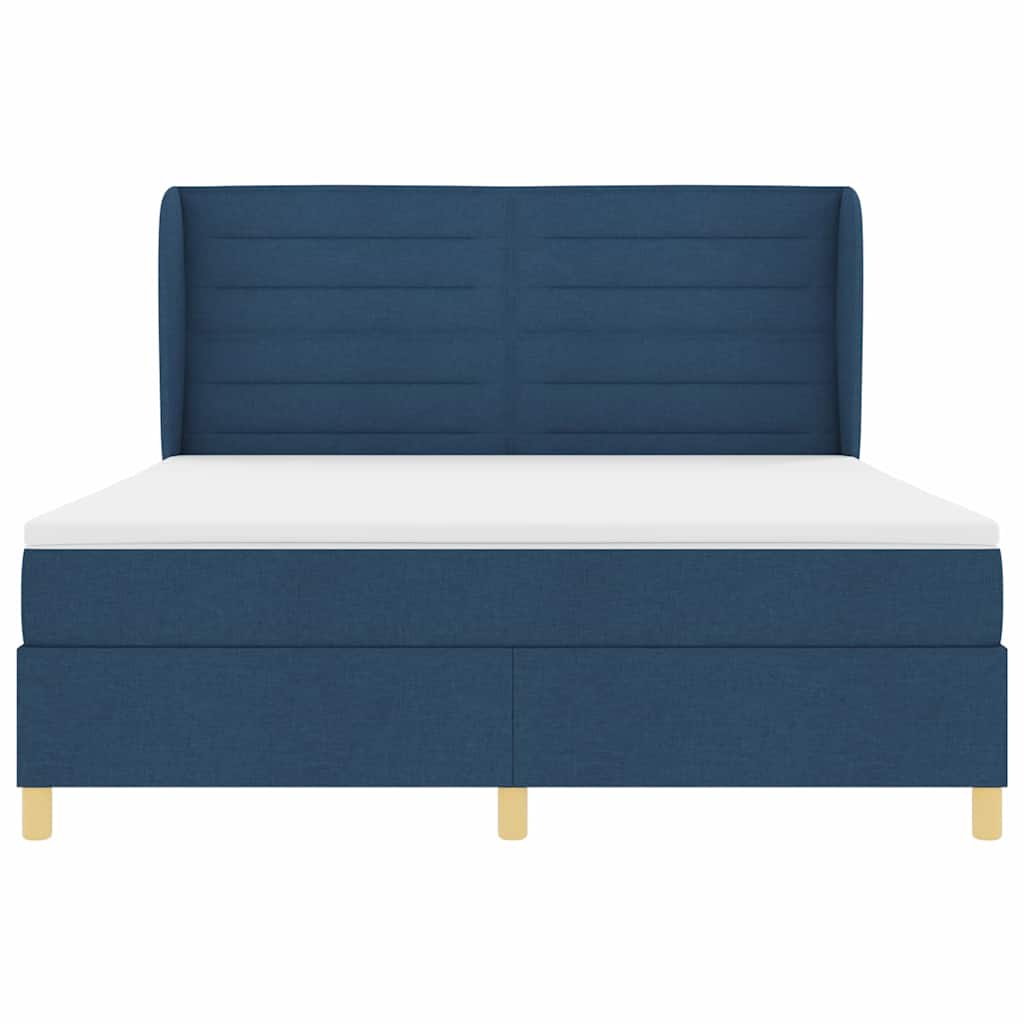 Boxrugós ágy matracmal fejtámlával Kék 200 x 180 cm szövet