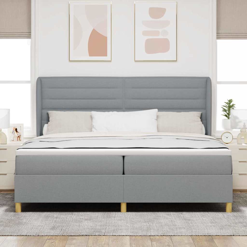 Boxrugós ágy matracmal Világosszürke 200 x 200 cm szövet